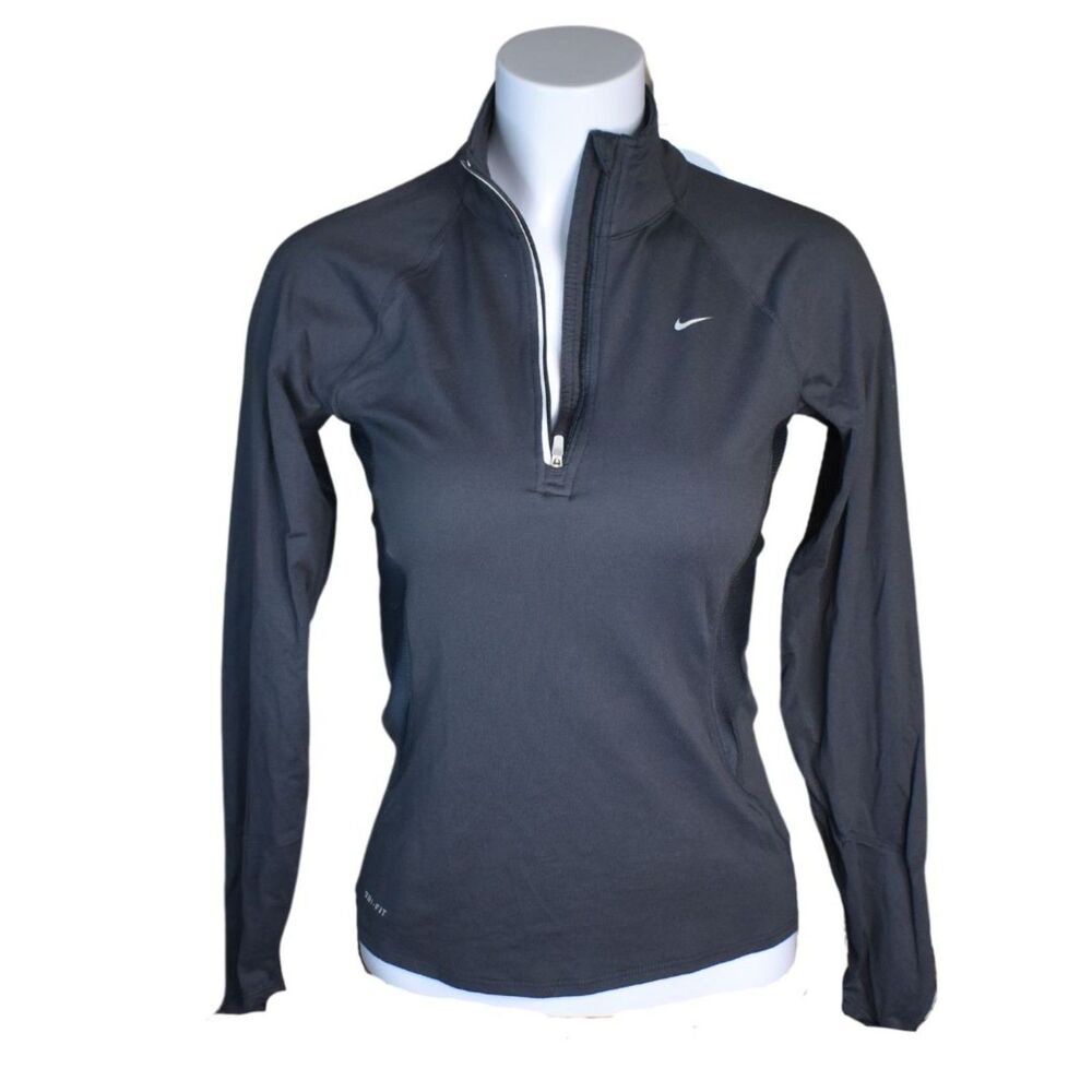 Nike Dri Fit Quarter Zip Long Sleeve Black Running Exercise Athleticwear XS